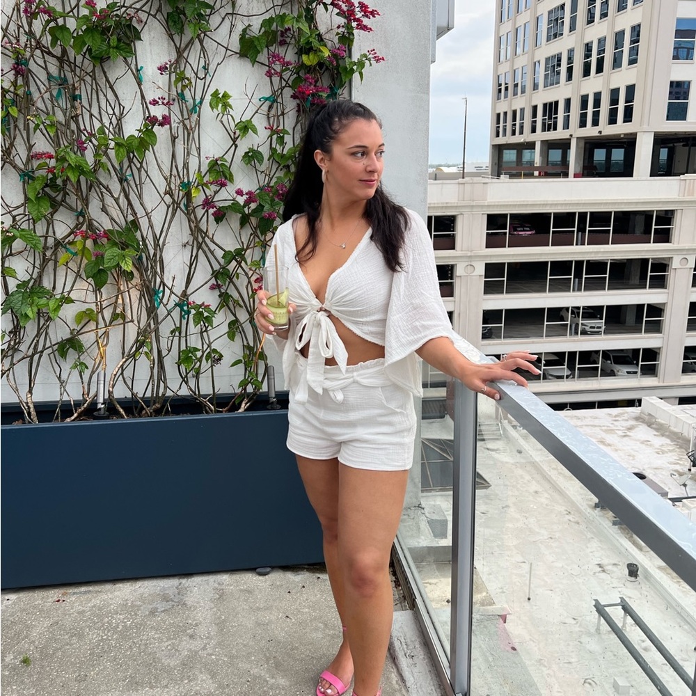 Lulus White Tie-Front Top and Shorts Set